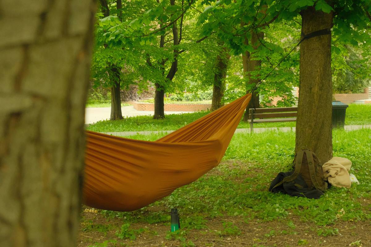 A person meditating outdoors practicing calming breathwork.