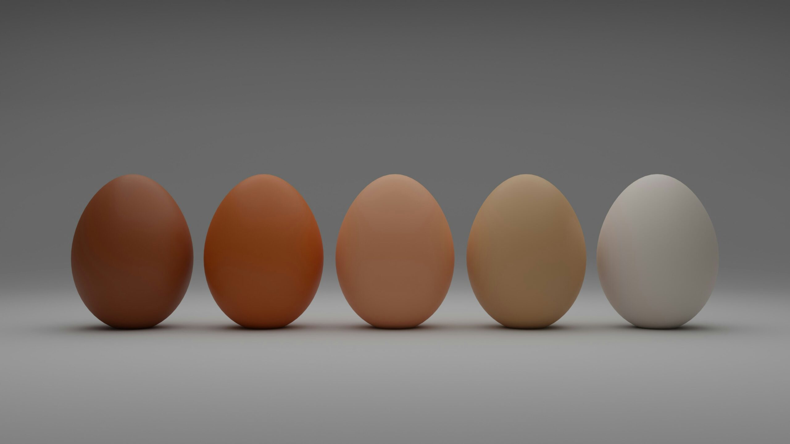 five eggs placed in a row. 3d illustration of eggs with different variants of colors.